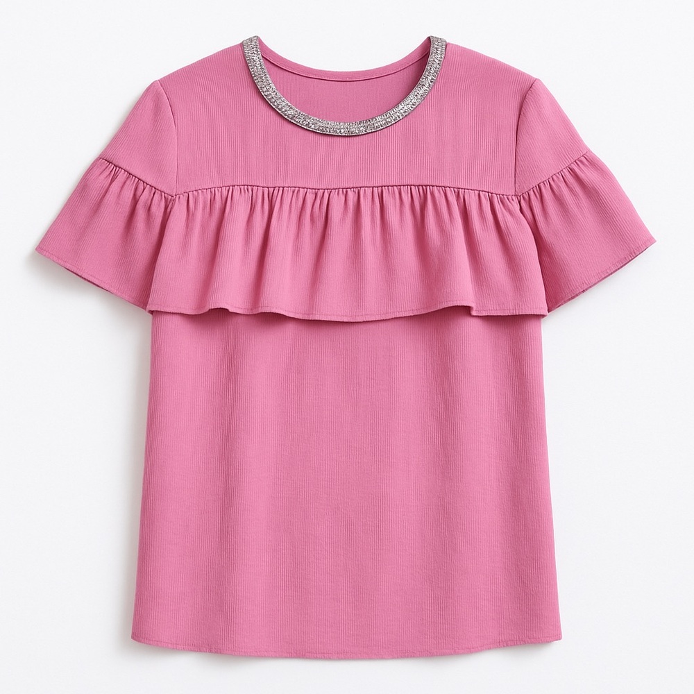 Juicy Couture • Pink Rhinestone Neck Flounce Top • Size S